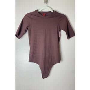 NWT SPANX BODYSUIT S RIBBED CREWNECK SUIT YOURSELF SHORT SLEEVE SMOOTHER RAISIN